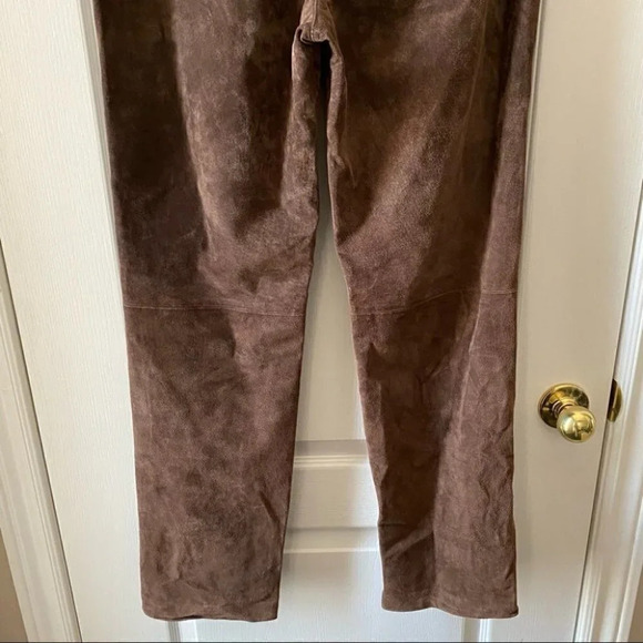 Vintage Suede Leather Pants High Waisted Straight Leg  Chocolate Brown Size 10 - Picture 8 of 16